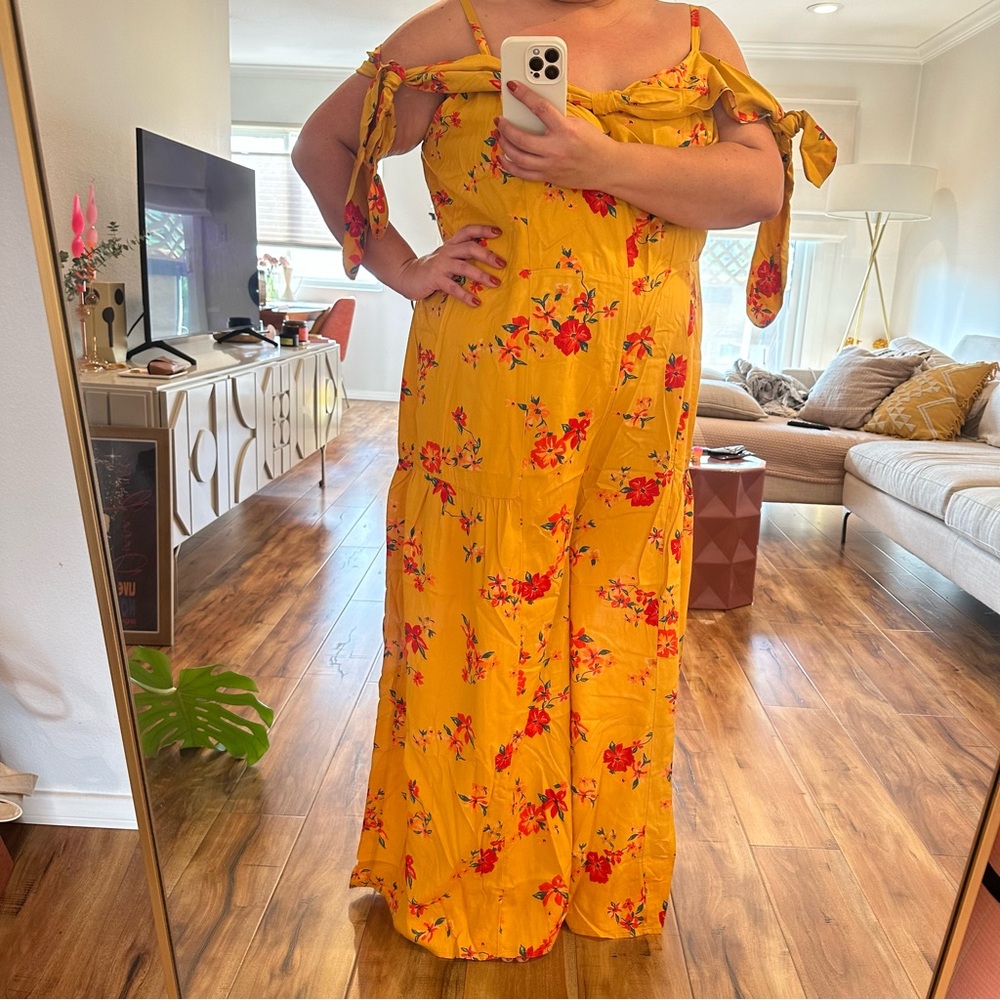 NWOT Anthropologie Yellow Floral Jumpsuit Dress